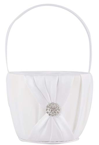 Wedding Flower Girl Basket - Satin and Artificial Crystal Jewelry
