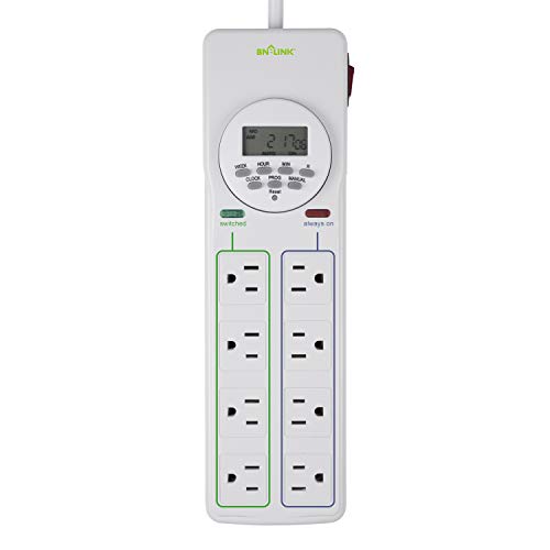 BN-LINK 8 Outlet Surge Protector with 7-Day Digital Timer - White