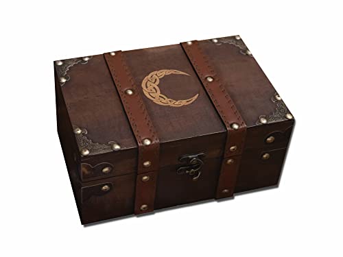 Wood and Leather Celtic Moon Chest Box