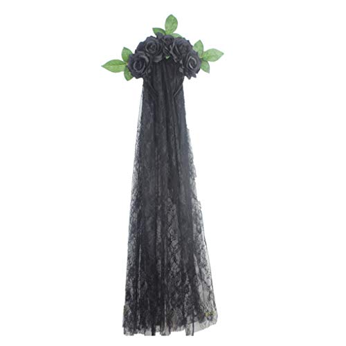 Halloween Flower Rose Hariband Black Lace Veil
