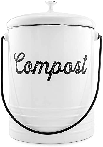 AuldHome White Enamelware Compost Bin