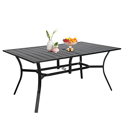 Omelaza Outdoor Rectangle Bistro Metal Table with Umbrella Hole