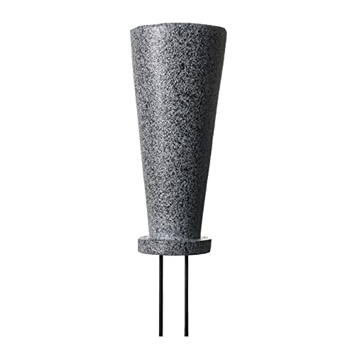 Durable Black Granite Cemetery Vase with Stakes - Elegant and Weatherproof