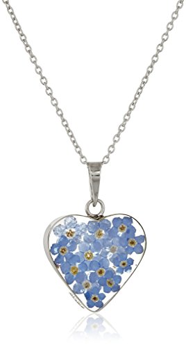 Blue Pressed Flower Heart Pendant Necklace