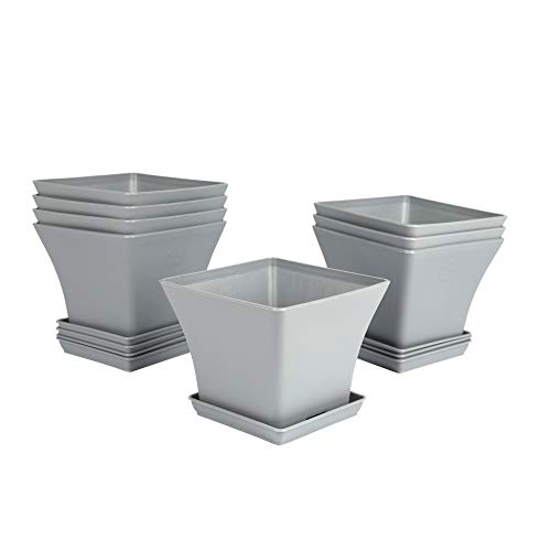 BangQiao 6.00 Inch Plastic Square Flower Plant Pots Container
