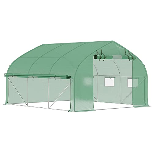 Outsunny Walk-in Tunnel Greenhouse with Zippered Mesh Door
