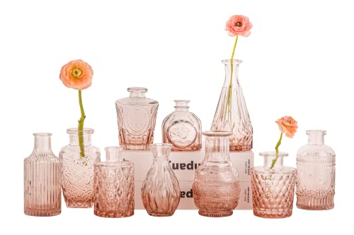 Amber Glass Bud Vase Set - Mini Vintage Vases for Decor