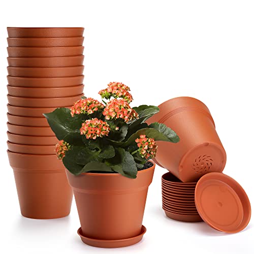16 Pack Plastic Terracotta Plant Pots with Drainage Holes