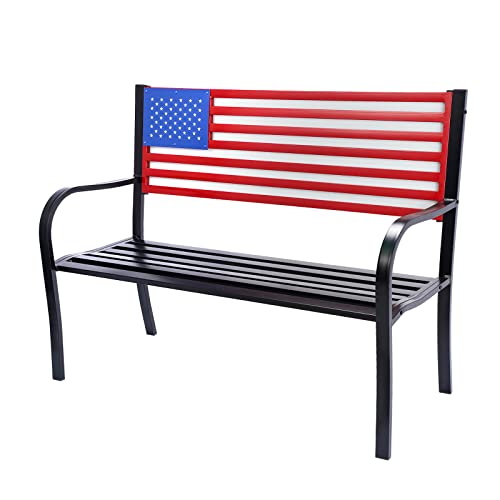Metal American Flag Welcome Bench - Backyard Expressions