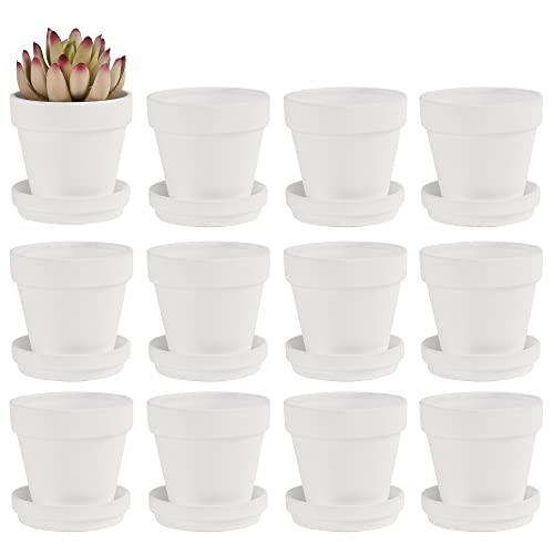 Small White Terracotta Pots with Saucer, 12 Pack