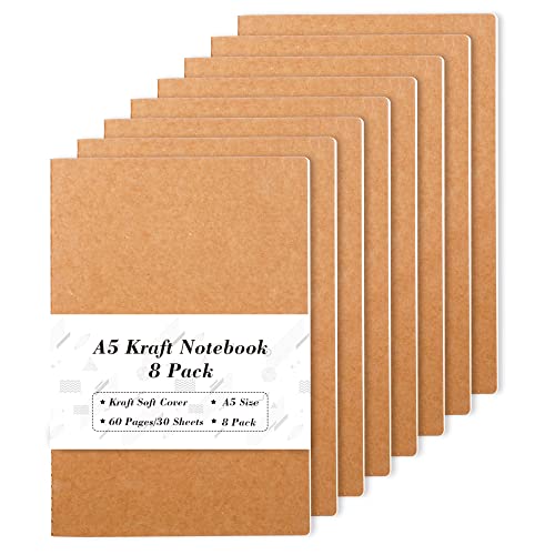 Feela 8 Pack A5 Kraft Notebooks