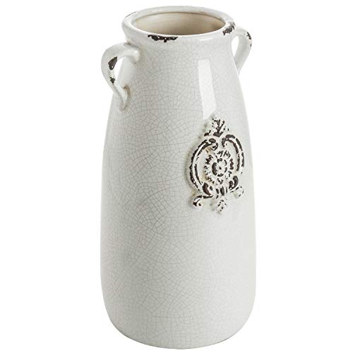 Farmhouse White Ceramic Vase with Handle