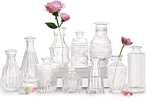 Set of 10 Small Flower Glass Vases