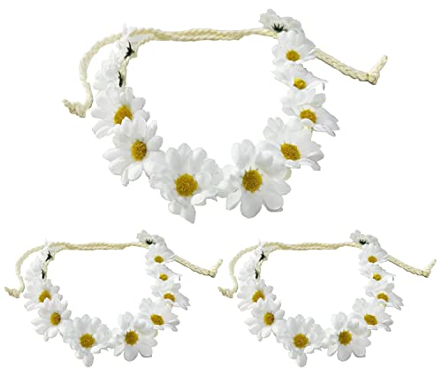 White Bohemian Style Daisy Flower Crown Headband - 3PCS