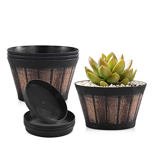 6-inch Whiskey Barrel Planters with Drainage Holes & Saucer