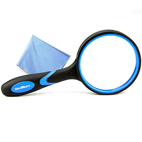 Medokare Large Magnifying Glass Lens - 5X Handheld Reading Magnifier