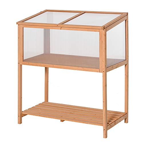 Outsunny Wooden Greenhouse Flower Planter with Openable Top