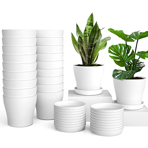 Flower Pots, 20pcs, 4" White Plastic Plant Pots