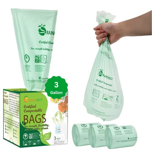 OrangeBio 100% Compostable Trash Bags, 3 Gallon