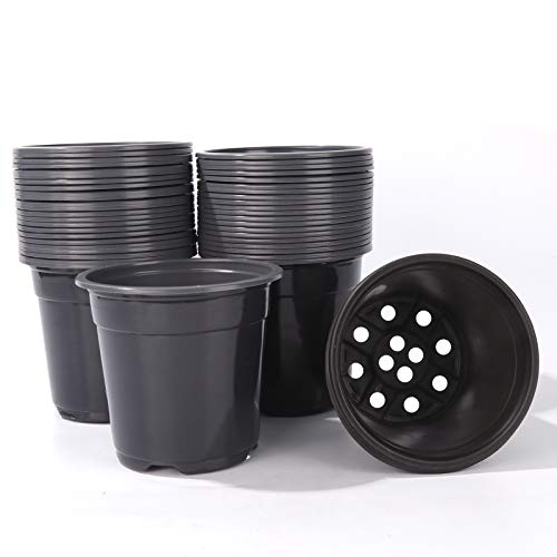 Oubest Plastic Black Plant Nursery Pots 6" - 100 pcs