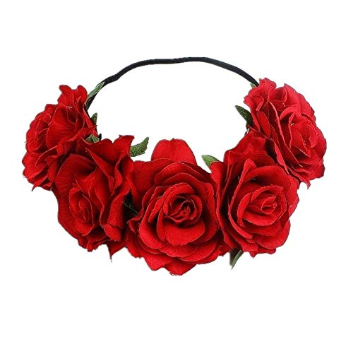 Rose Flower Crown Headband for Women - Red