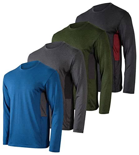 4 Pack: Mens Long Sleeve T-Shirt - Moisture Wicking, UPF 50+, Lightweight