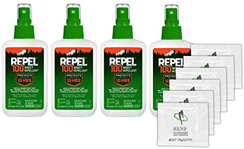 Repel 100 Insect Repellent, 4-Ounce (4 Pack W/ 6 HAO Wipes)