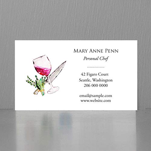 Business Cards with Wine Glass, Herbs and Knife