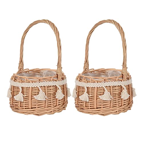 MODUDY Rustic Floral Basket with Handle and Lace