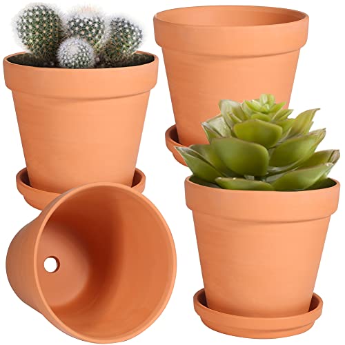 Small Terra Cotta Plant Pot with Saucer, 4 Pack