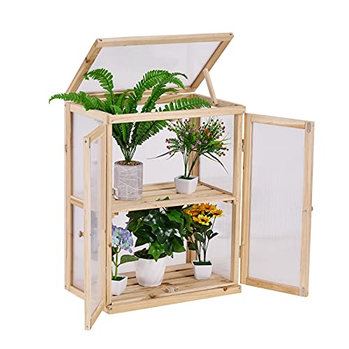 BIGTREE 2-Tier Wooden Cold Frame Garden Nursery Vented Greenhouse