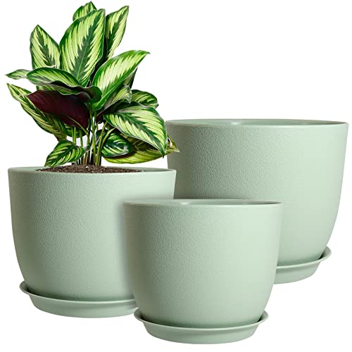 WOUSIWER Plant Pots - Set of 3 Modern Decorative Plastic Planters