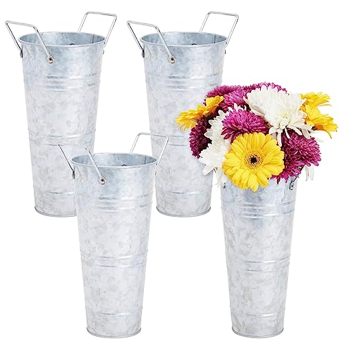 Galvanized Flower Buckets with Handles