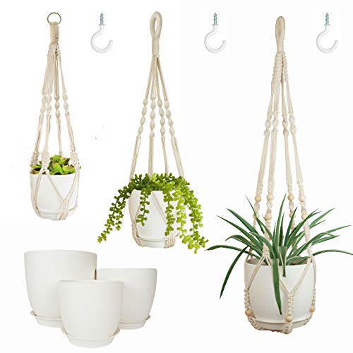Bouqlife Macrame Plant Hangers with Pots for Indoor Plants Holders