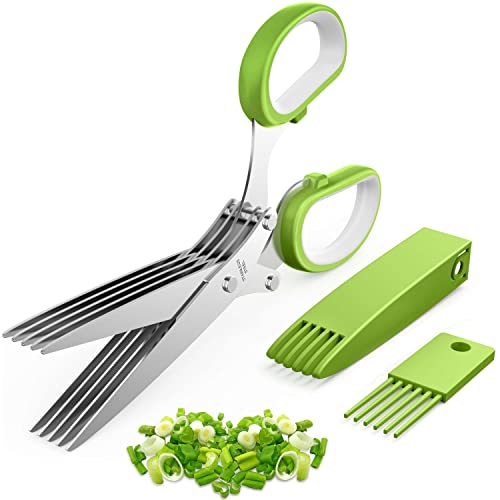 Kitchen Herb Scissors - 5-Blade Cutter with Cover