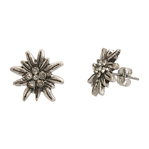 Traditional Bavarian Rhinestone Edelweiss Stud Earrings