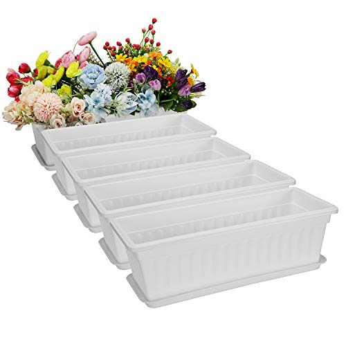 Fasmov 5 Pack White Flower Window Box Plastic Planters