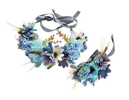 Vivivalue Flower Wreath Crown - Blue Floral Headband Hair Garland