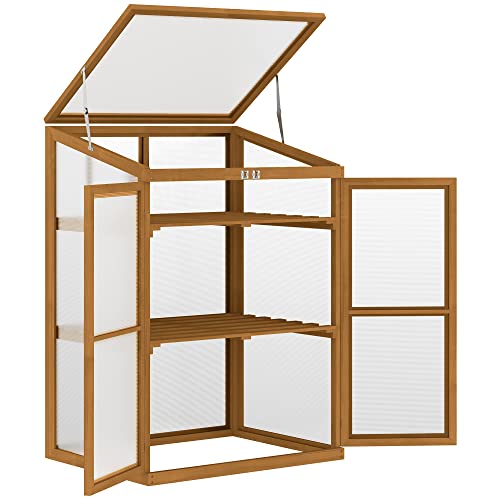 Outsunny Wooden Cold Frame Mini Greenhouse Cabinet