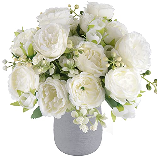 White Artificial Peony Bouquet 4 Bundles for Home Decor