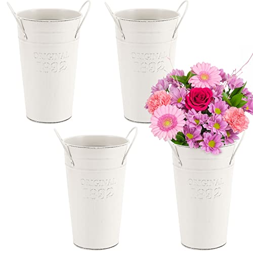 Vintage Metal Galvanized Flower Vase with Handles