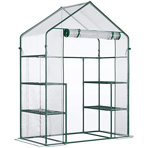 Outsunny Outdoor Walk-in Greenhouse with 3-Tier Shelving