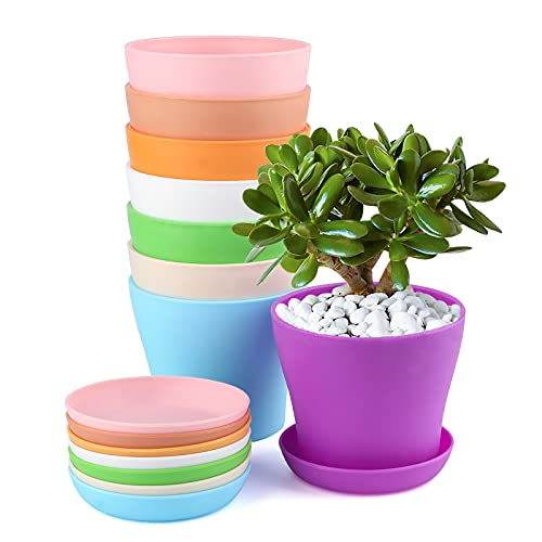 KINGLAKE Colorful Flower Plant Pots with Drainage Holes - Set of 8