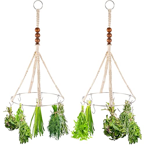Macrame Mobile Flower Drying Hanger with Herb Dryer Hooks