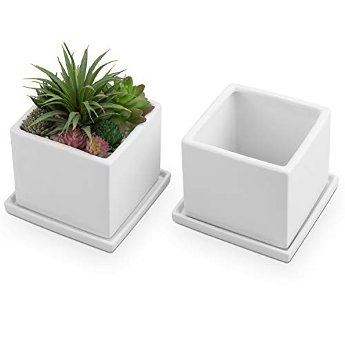 MyGift White Ceramic Small Plant Pot, Set of 2