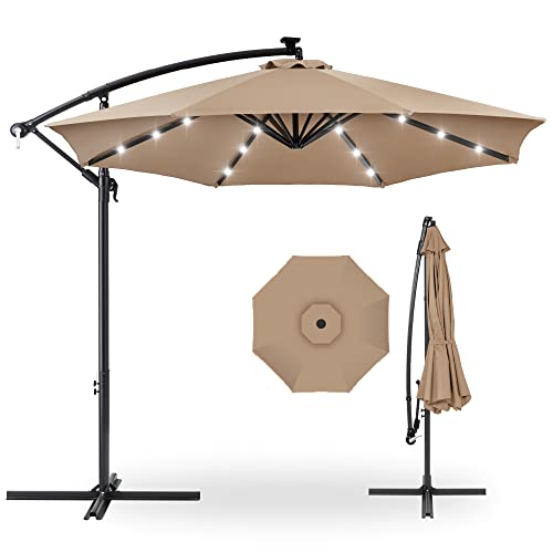 10ft Solar LED Offset Hanging Market Patio Umbrella