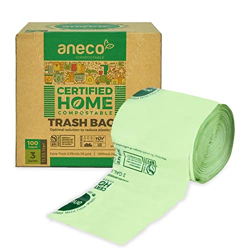 ANECO 100% Compostable Trash Bags - Eco-Friendly Solution for Countertop Bin