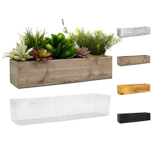 CYS EXCEL Brown Wooden Planter Box with Removable Plastic Liner