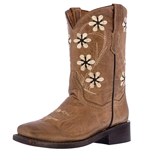 Almond Flower Embroidered Western Cowboy Boots for Kids