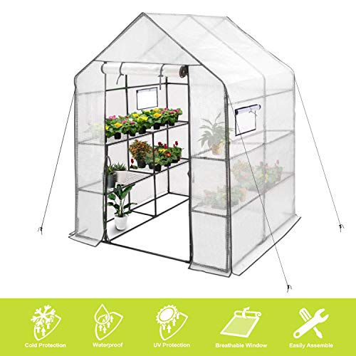 Spacious and Durable Walk-In Greenhouse with 2 Tiers and 8 Shelves